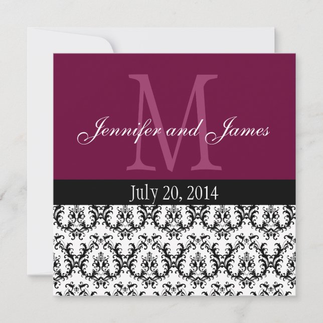 Paisley Monogram Wedding Invitation Wine (Front)