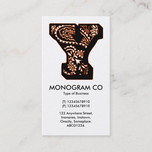 Paisley Monogram - Y Business Card (Front)