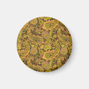 Paisley Motif in Yellow, Brown on Black Background Magnet