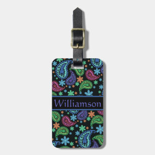 Paisley on Black Luggage Tag