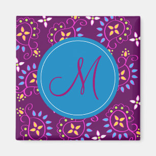 Paisley on purple with "M" monogram Magnet