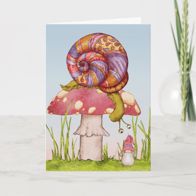 Paisley orange purple snail friend hello miss you note card (Front)