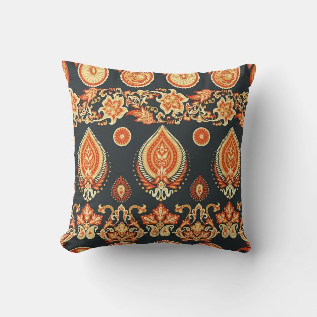 Paisley Oriental Ethnic Fabric Cushion (Front)