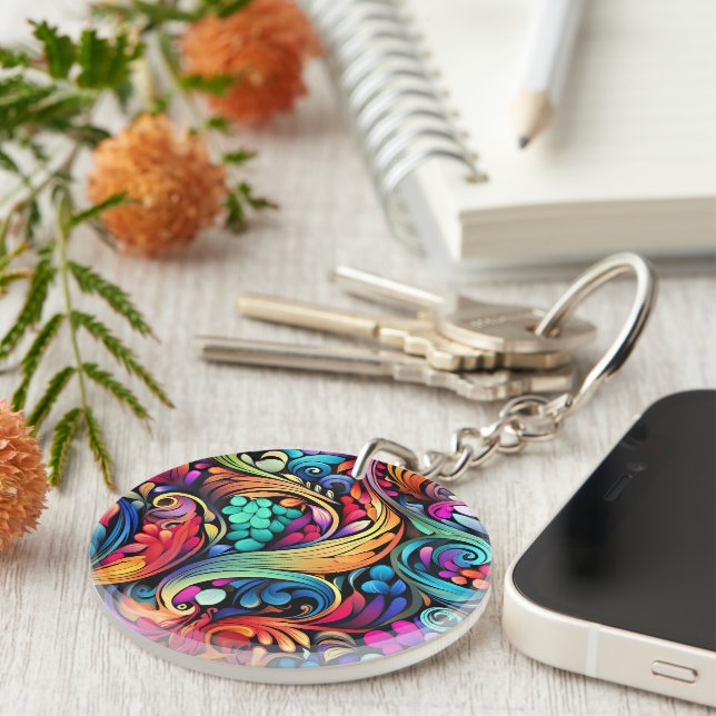 Paisley ornamental pattern key ring (Front Right)