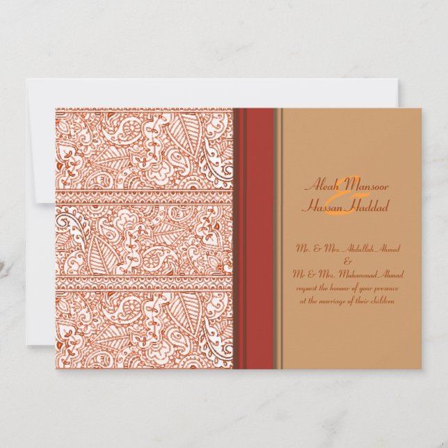 Paisley Passion - Orange (Henna) (Wedding) Invitation (Front)