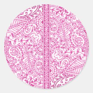 Paisley Passion - Pink (Henna) Classic Round Sticker