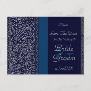 Paisley Passion - Silver Effect (Henna) (Wedding) Announcement Postcard
