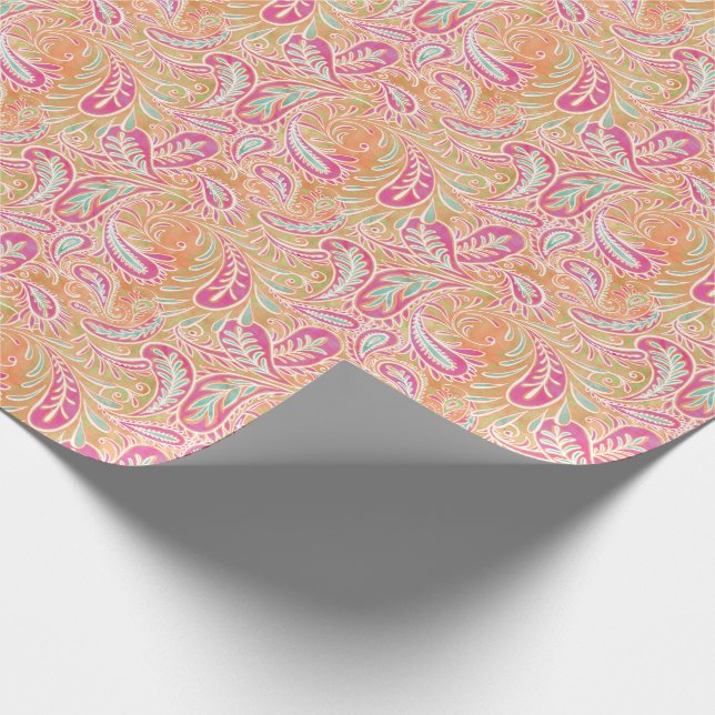 Paisley Pastel Pink Peach Aqua Green Wrapping Paper (Corner)