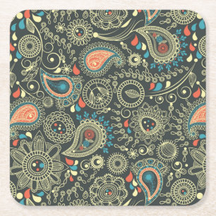 Paisley Pattern 3 Square Paper Coaster