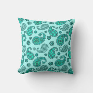 Paisley Pattern, Aqua and Turquoise Cushion