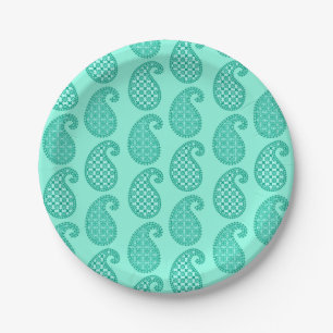 Paisley pattern, aqua and turquoise paper plate