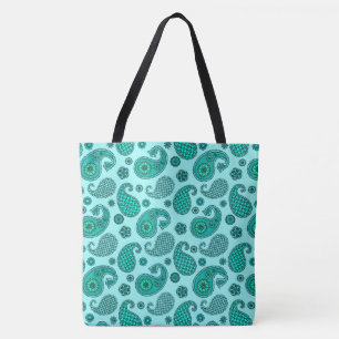 Paisley Pattern, Aqua and Turquoise Tote Bag