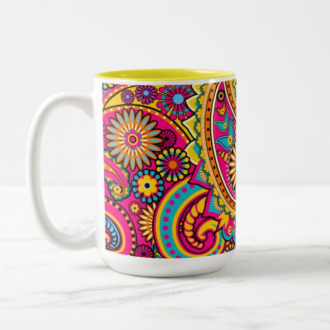 Paisley Pattern Background Two-Tone Coffee Mug (Left)
