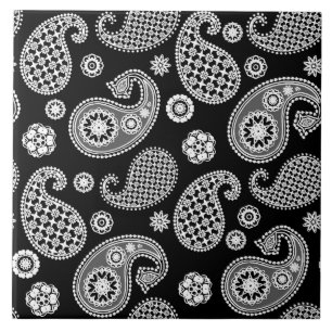 Paisley Pattern, Black and White Ceramic Tile