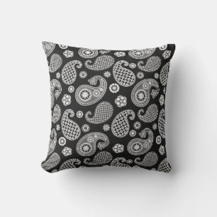 Paisley Pattern, Black and White Cushion