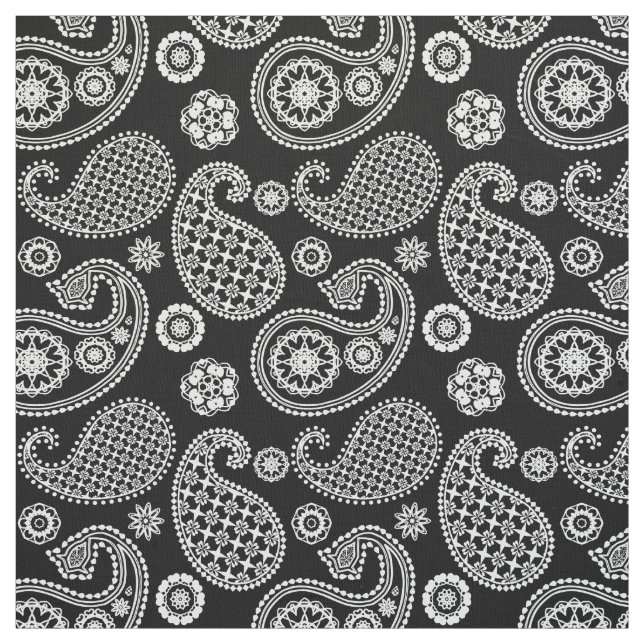 Paisley pattern, Black and White Fabric (Swatch)