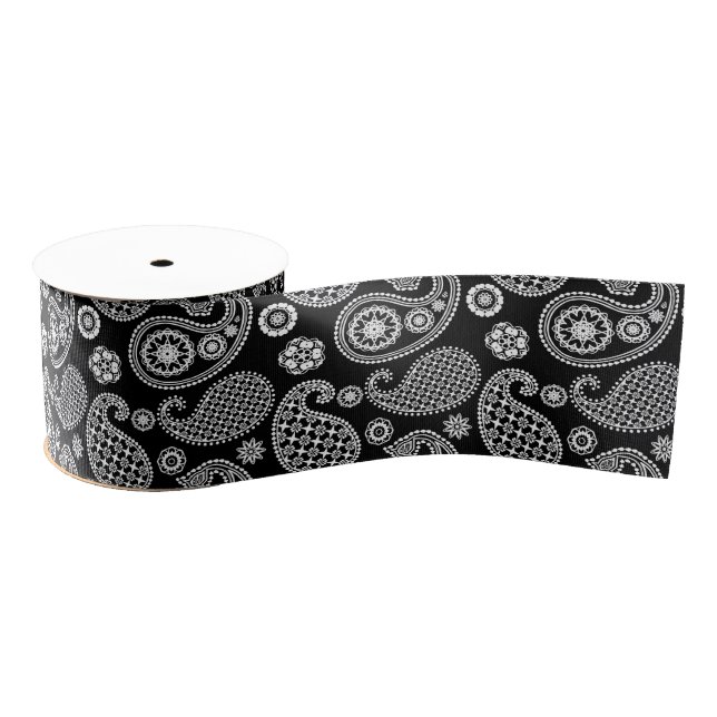 Paisley pattern, Black and White Grosgrain Ribbon (Spool)