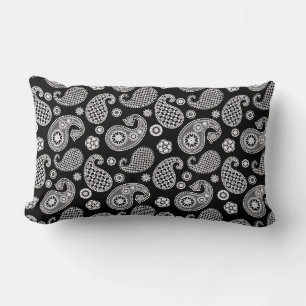 Paisley Pattern, Black and White Lumbar Cushion