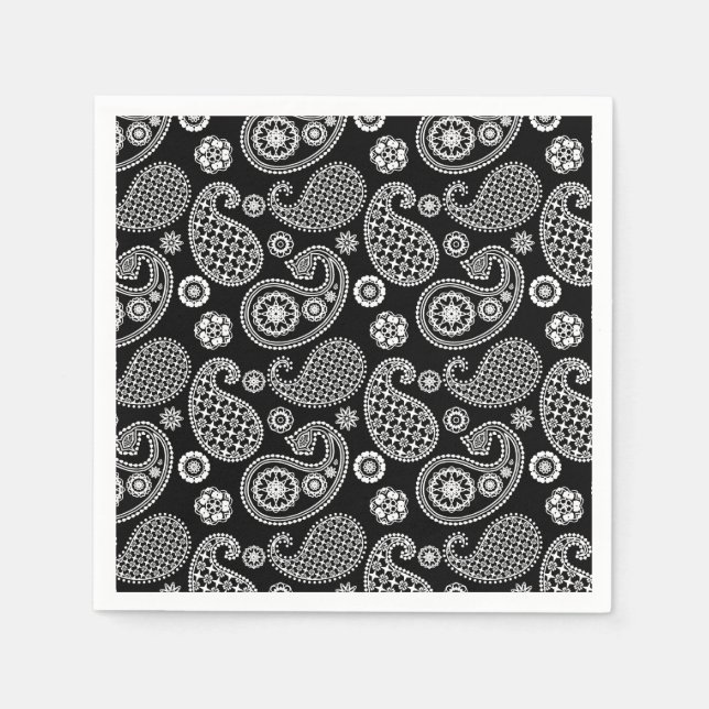 Paisley pattern, Black and White Napkin (Front)