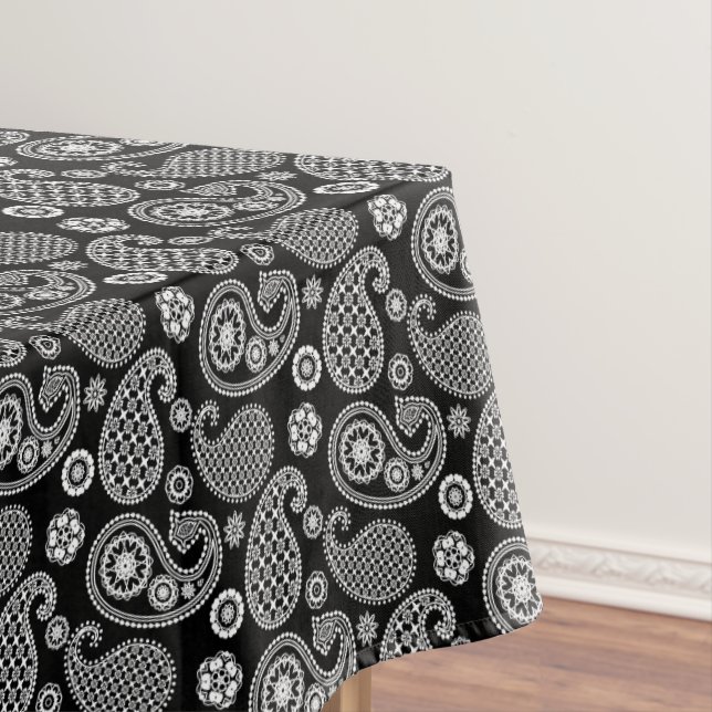 Paisley pattern, Black and White Tablecloth (In Situ)