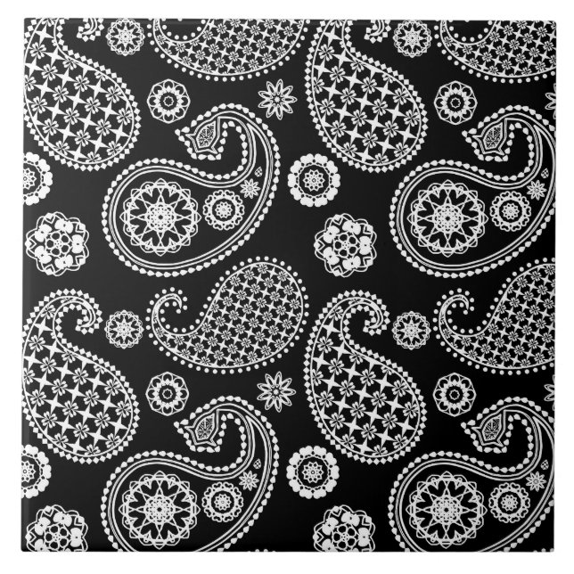 Paisley pattern, Black and White Tile (Front)
