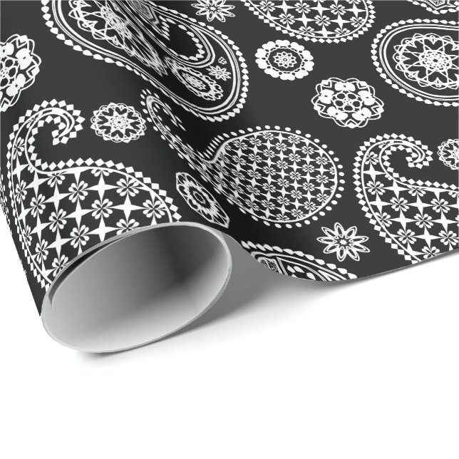 Paisley pattern, Black and White Wrapping Paper (Roll Corner)