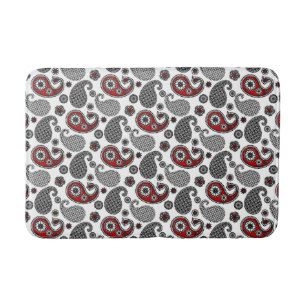 Paisley pattern, Black, White and Red Bath Mat