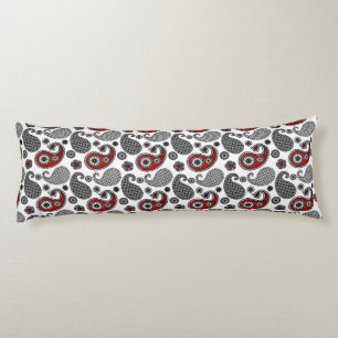 Paisley pattern, Black, White and Red Body Cushion