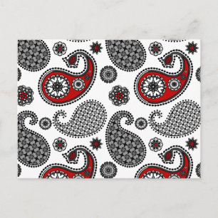 Paisley pattern, Black, White and Red Postcard