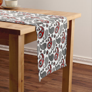 Paisley pattern, Black, White and Red Short Table Runner