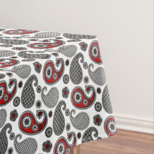 Paisley pattern, Black, White and Red Tablecloth