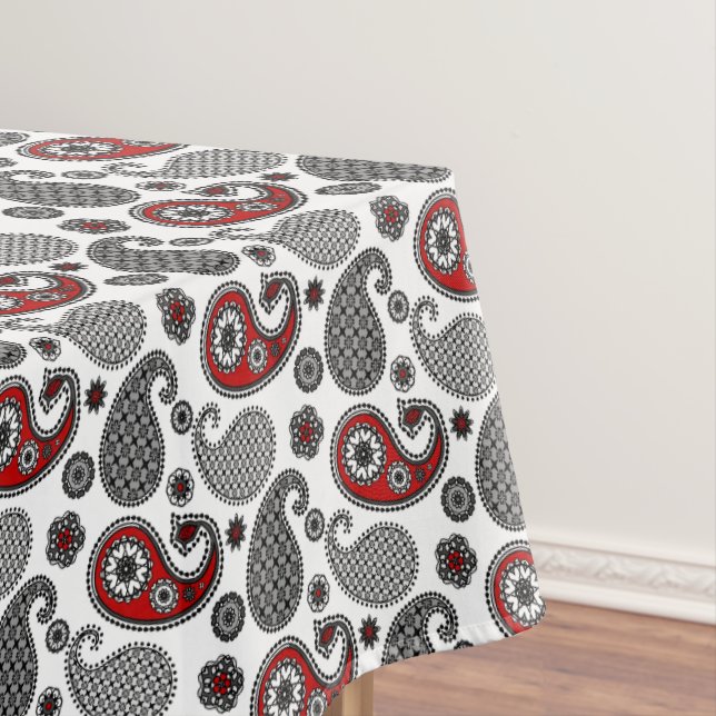Paisley pattern, Black, White and Red Tablecloth (In Situ)