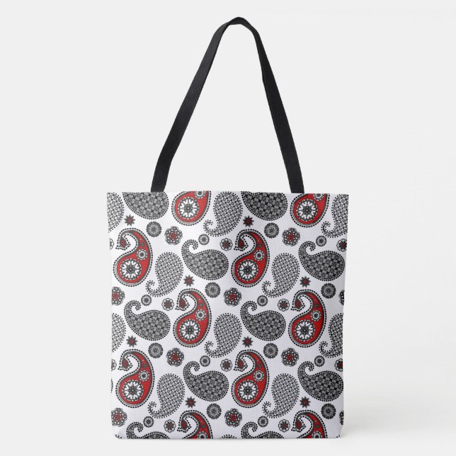 Paisley pattern, Black, White and Red Tote Bag (Front)