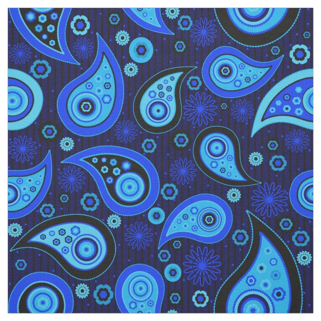 Paisley pattern blue black fabric (Swatch)