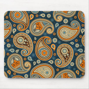Paisley pattern blue teal orange elegant mouse pad