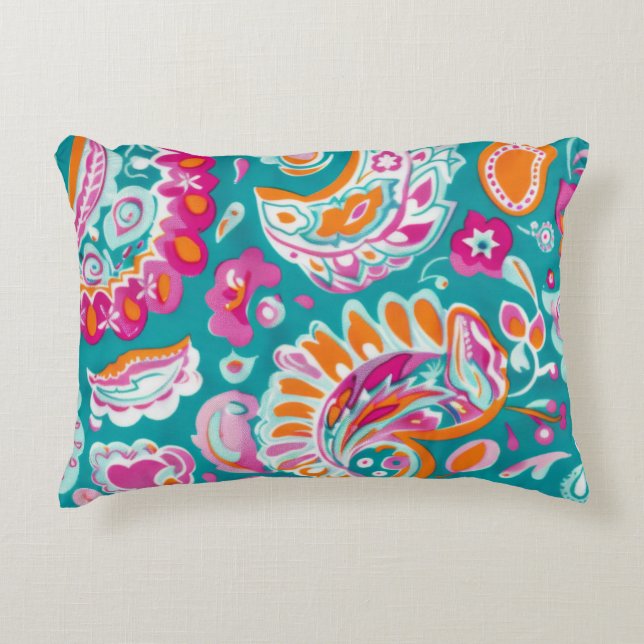 Paisley Pattern Boho Floral Decorative Cushion (Front)