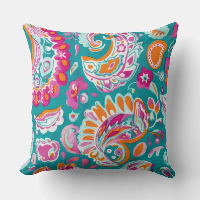 Paisley Pattern Boho Floral Decorative Cushion (Front)