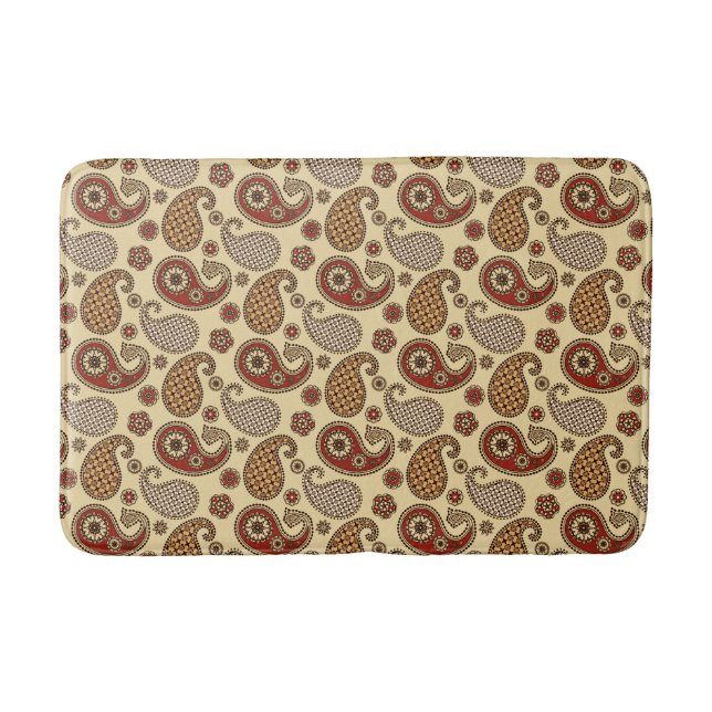 Paisley pattern, brown, tan and beige bath mat (Front)