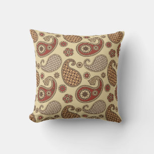 Paisley pattern, brown, tan and beige outdoor cushion