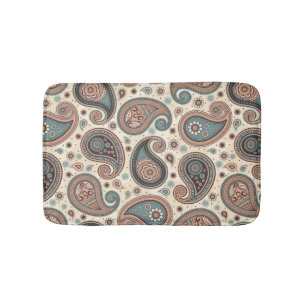 Paisley pattern brown teal beige elegant bath mat