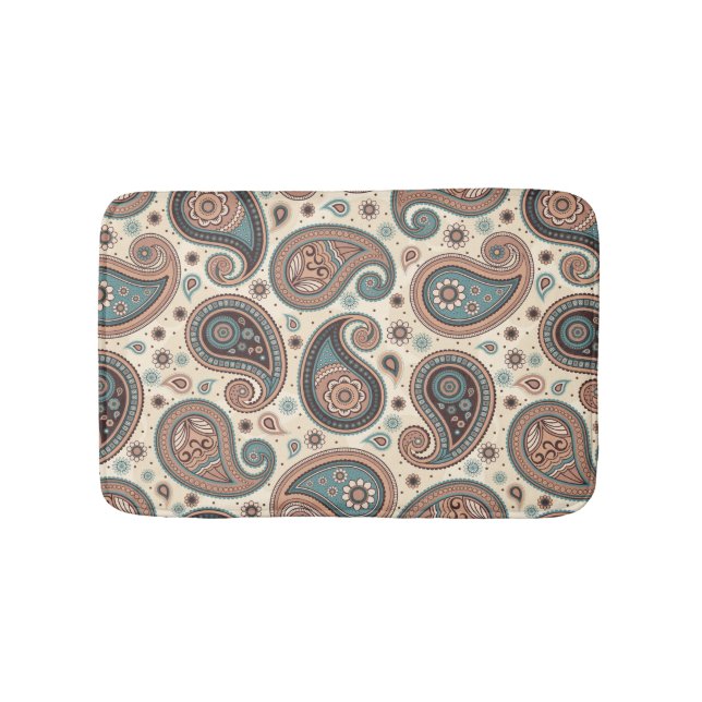 Paisley pattern brown teal beige elegant bath mat (Front)