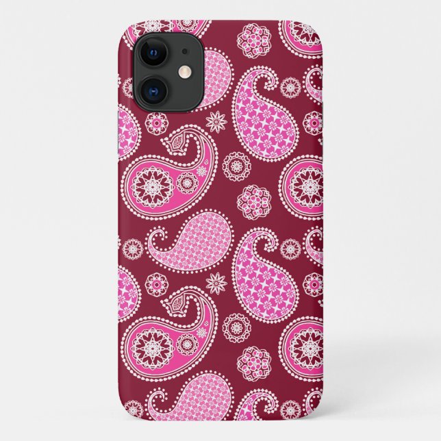Paisley pattern, Burgundy, Pink and White Case-Mate iPhone Case (Back)