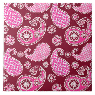 Paisley pattern, Burgundy, Pink and White Ceramic Tile