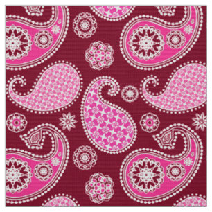 Paisley pattern, Burgundy, Pink and White Fabric