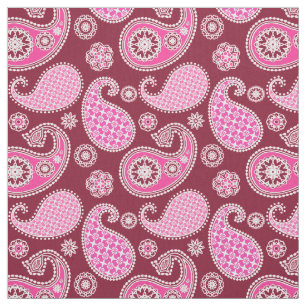 Paisley pattern, Burgundy, Pink and White Fabric