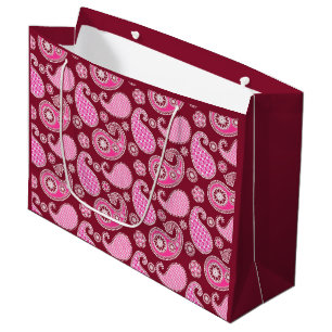 Paisley pattern, Burgundy, Pink and White Large Gift Bag