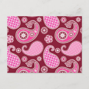 Paisley pattern, Burgundy, Pink and White Postcard