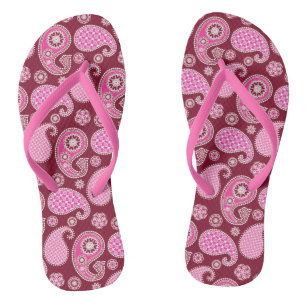 Paisley pattern, Burgundy, Pink and White Thongs