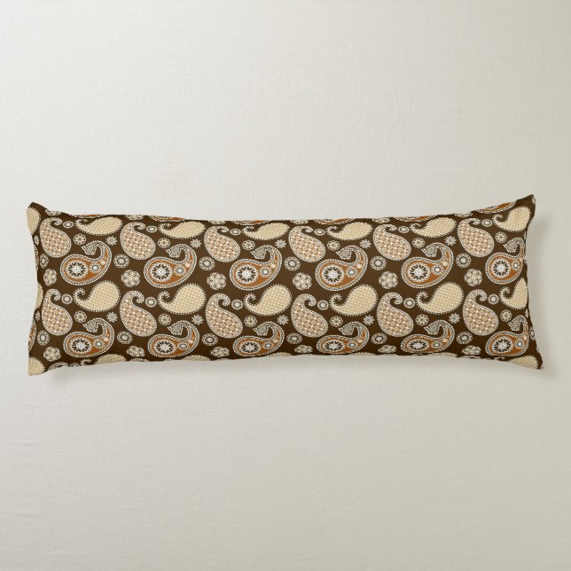 Paisley pattern, Chocolate Brown and Tan Body Cushion (Back)