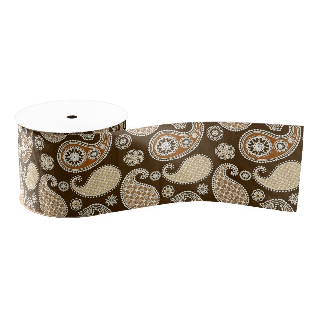 Paisley pattern, Chocolate Brown and Tan Grosgrain Ribbon (Spool)